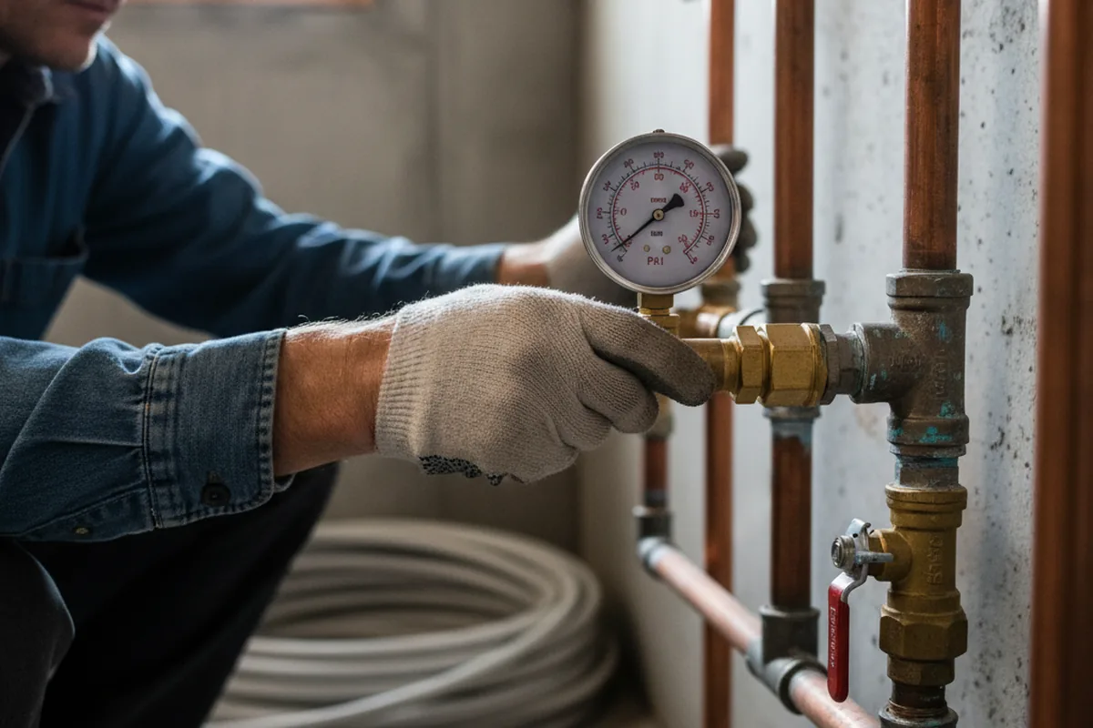 Pressure testing a repaired line during Water Line Repair in Schulter